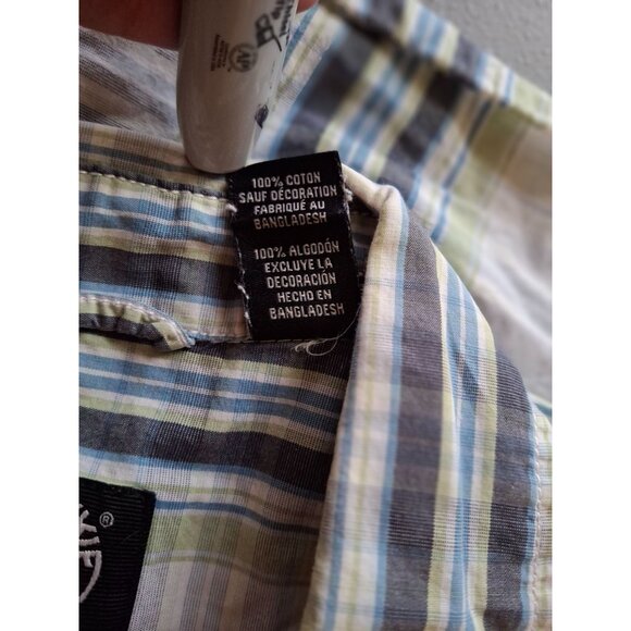 Timberland Plaid Short Sleeve Button Up Shirt Mens Large Green Blue - Picture 5 of 7